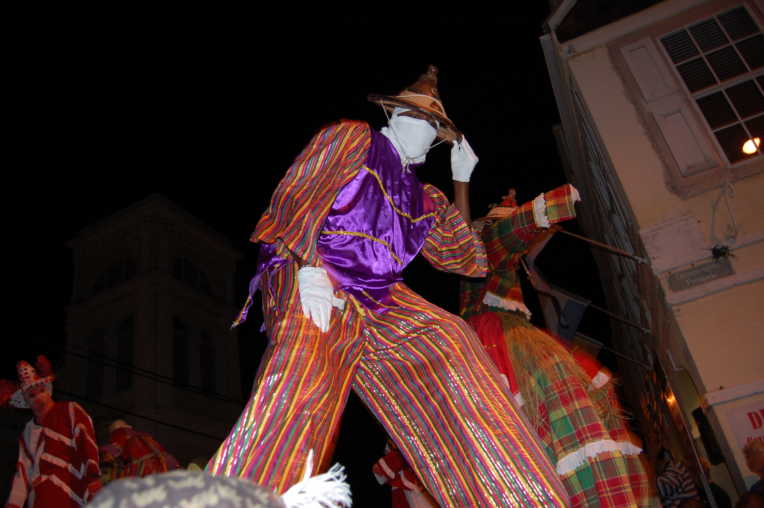 Crucian cultural dancer in colorful costume on St. Croix